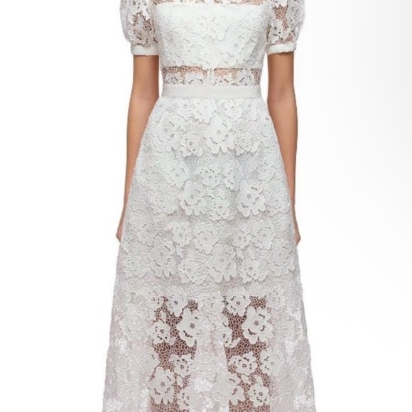 Self-Portrait Dresses & Skirts - Self-Portrait White Lace Maxi Dress with Floral Appliqué